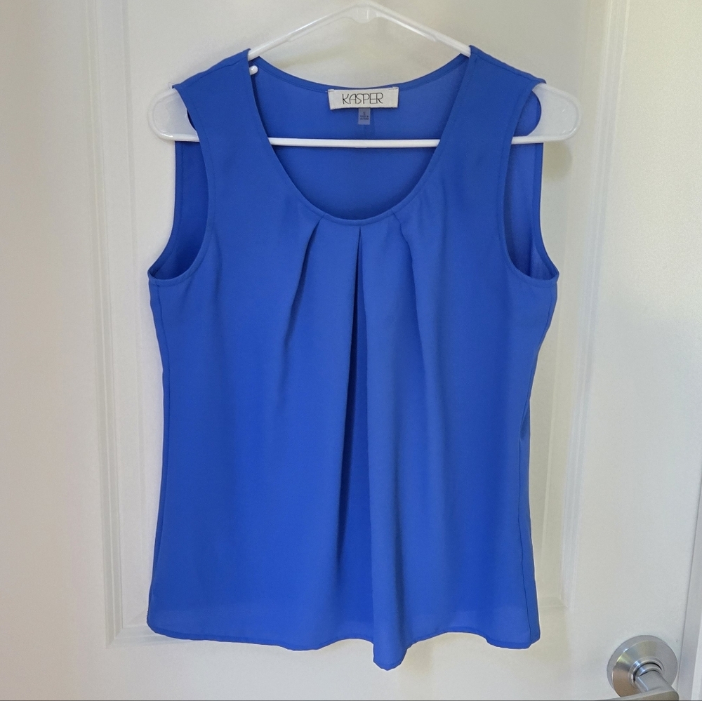 *Kasper Blue Pleated Sleeveless Shell Blouse